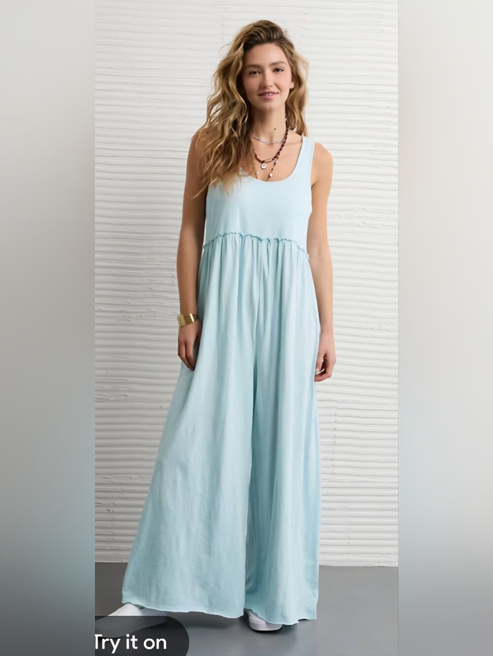 American Eagle Light Blue Sleeveless Jumpsuit with Scoop Neck